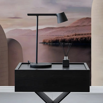 Black Wood X-Leg Drawer Storage Small Nightstand