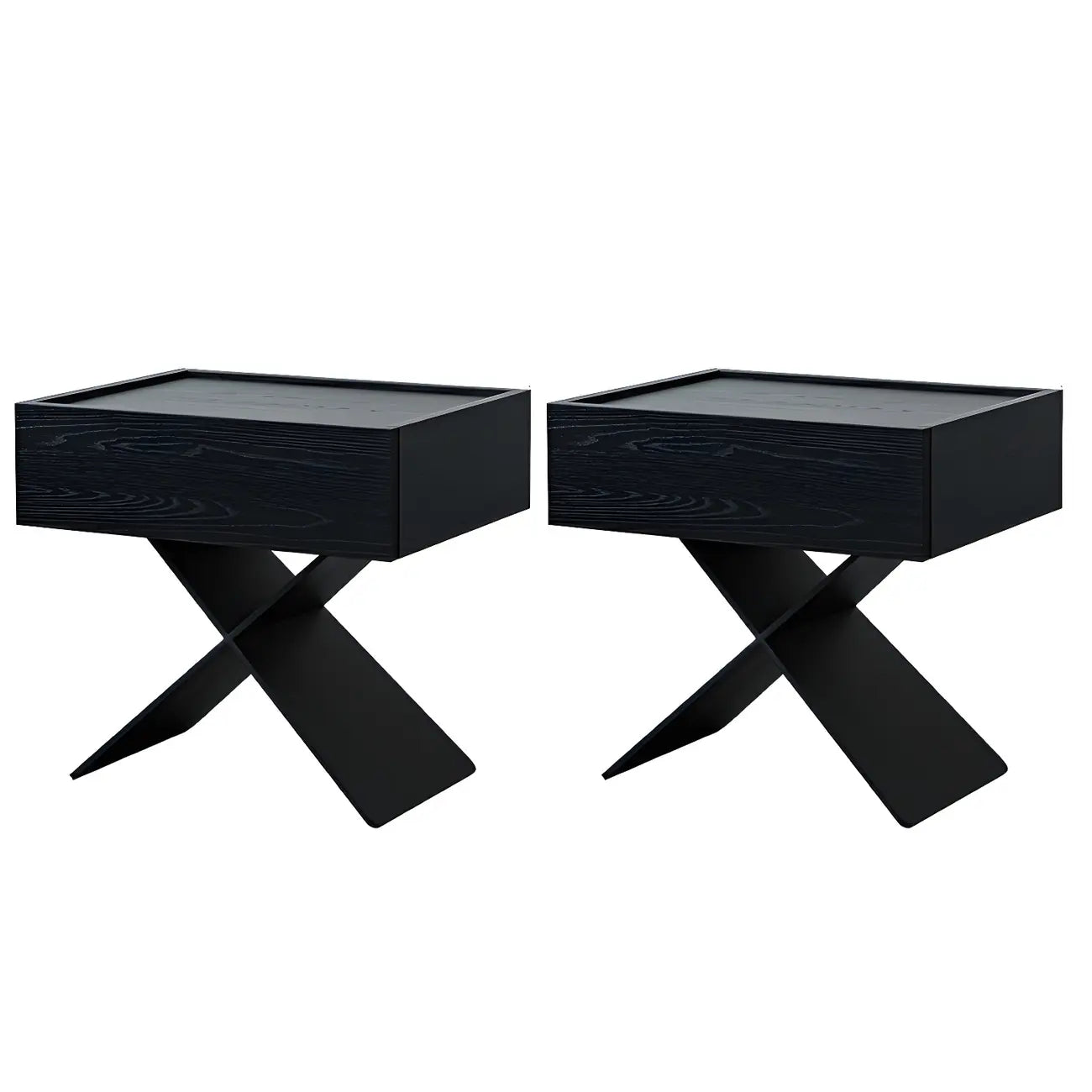Black Wood X-Leg Drawer Storage Small Nightstand