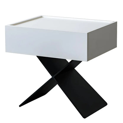 Black Wood X-Leg Drawer Storage Small Nightstand