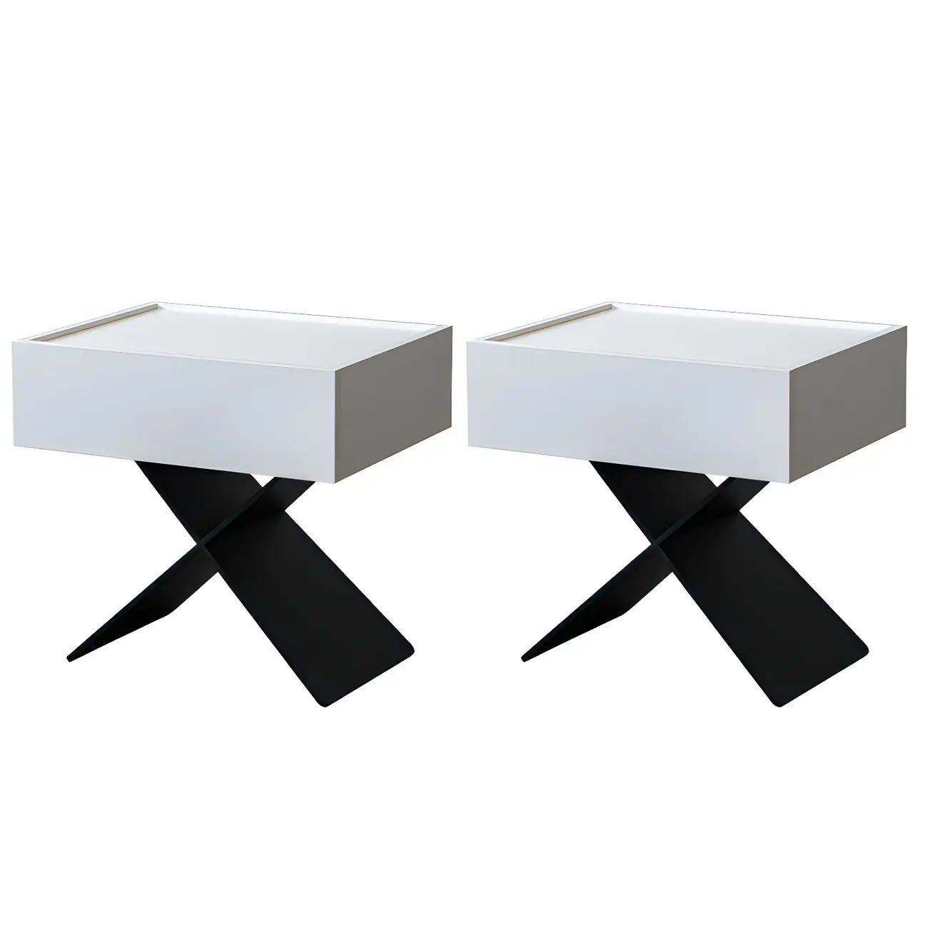 Black Wood X-Leg Drawer Storage Small Nightstand