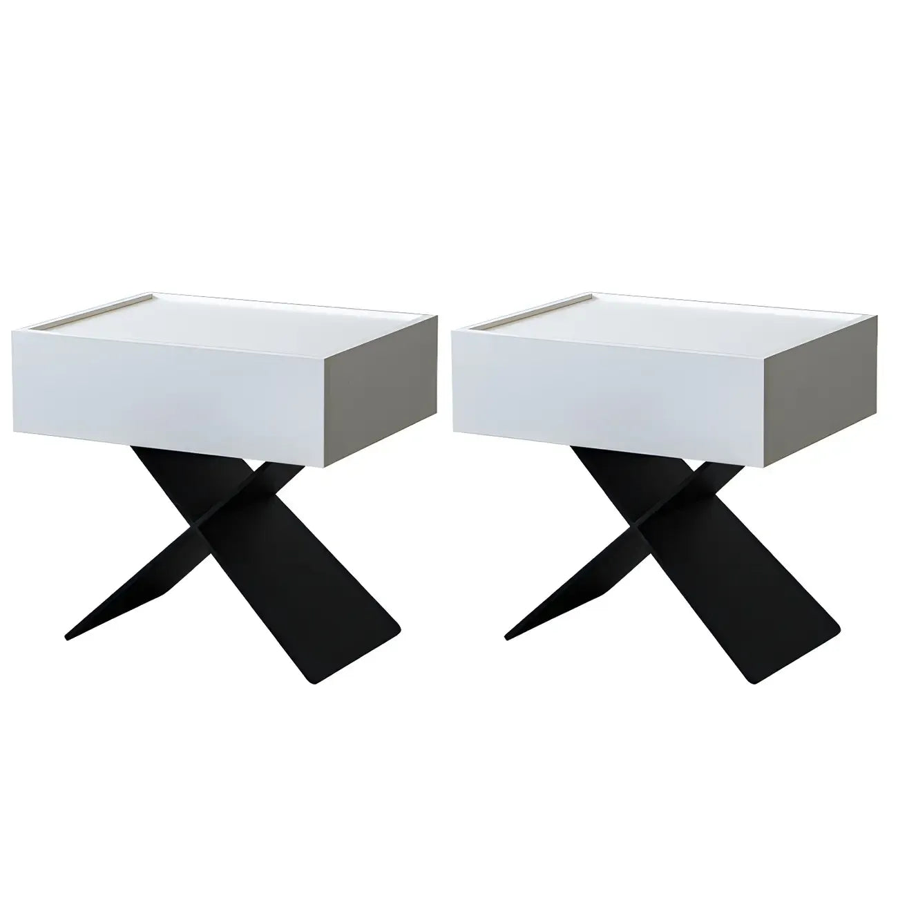 Black Wood X-Leg Drawer Storage Small Nightstand