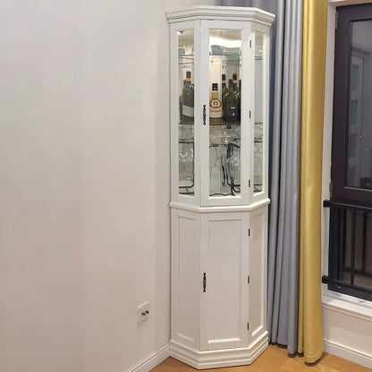Classic White Wood Glass Display 5-Shelf Corner Cabinet