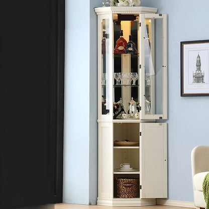 Classic White Wood Glass Display 5-Shelf Corner Cabinet