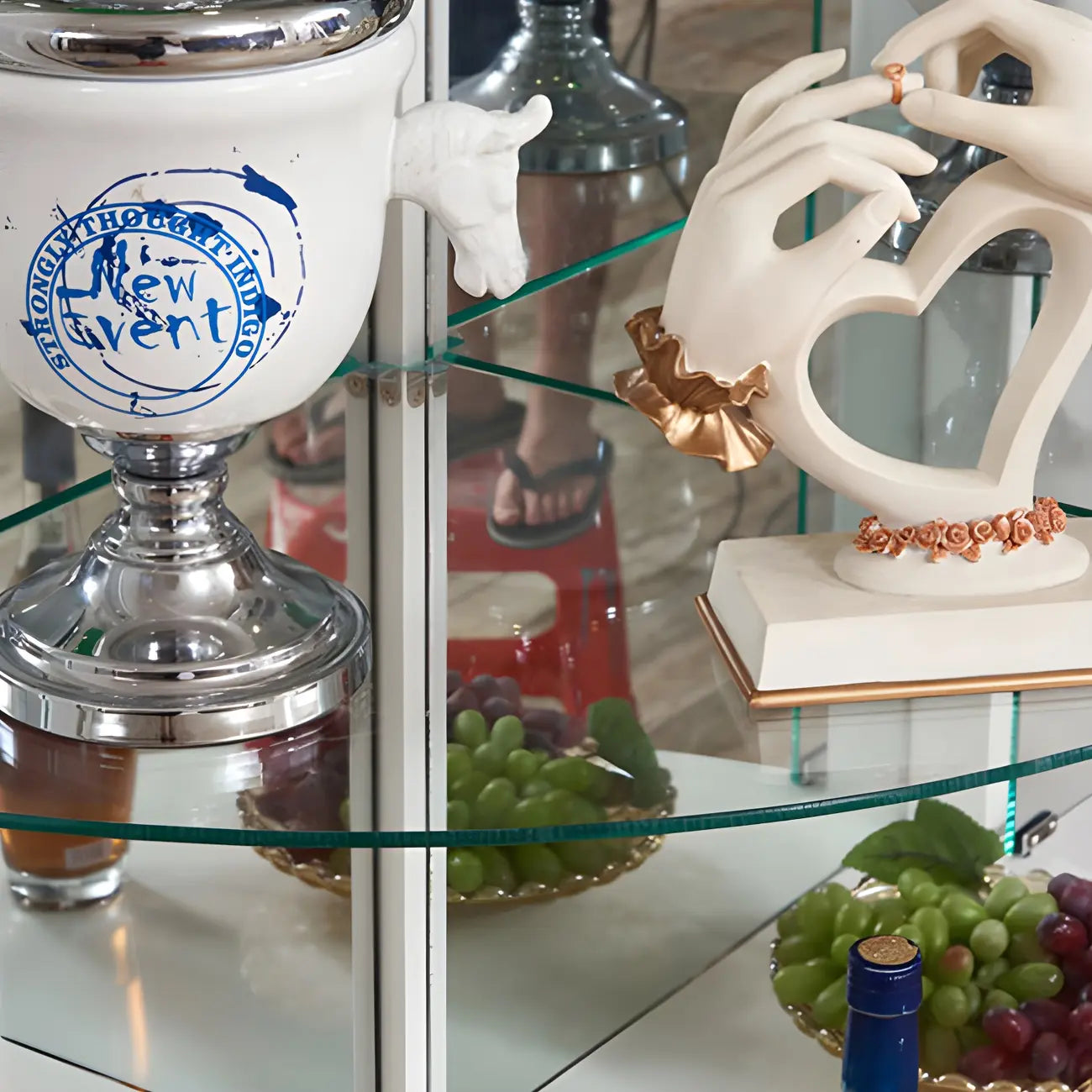 Classic White Wood Glass Display 5-Shelf Corner Cabinet