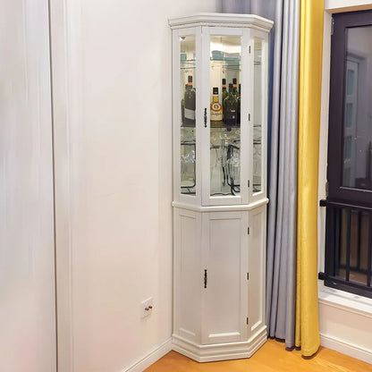 Classic White Wood Glass Display 5-Shelf Corner Cabinet