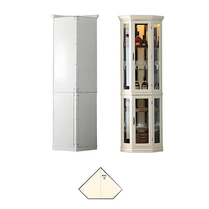 Classic White Wood Glass Display 5-Shelf Corner Cabinet