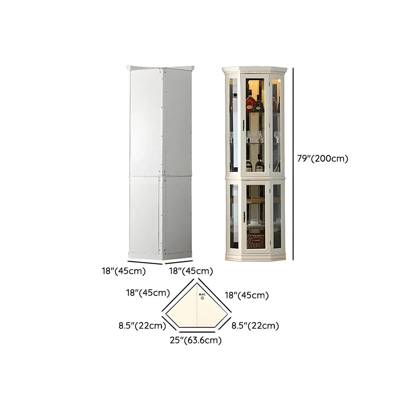 Classic White Wood Glass Display 5-Shelf Corner Cabinet