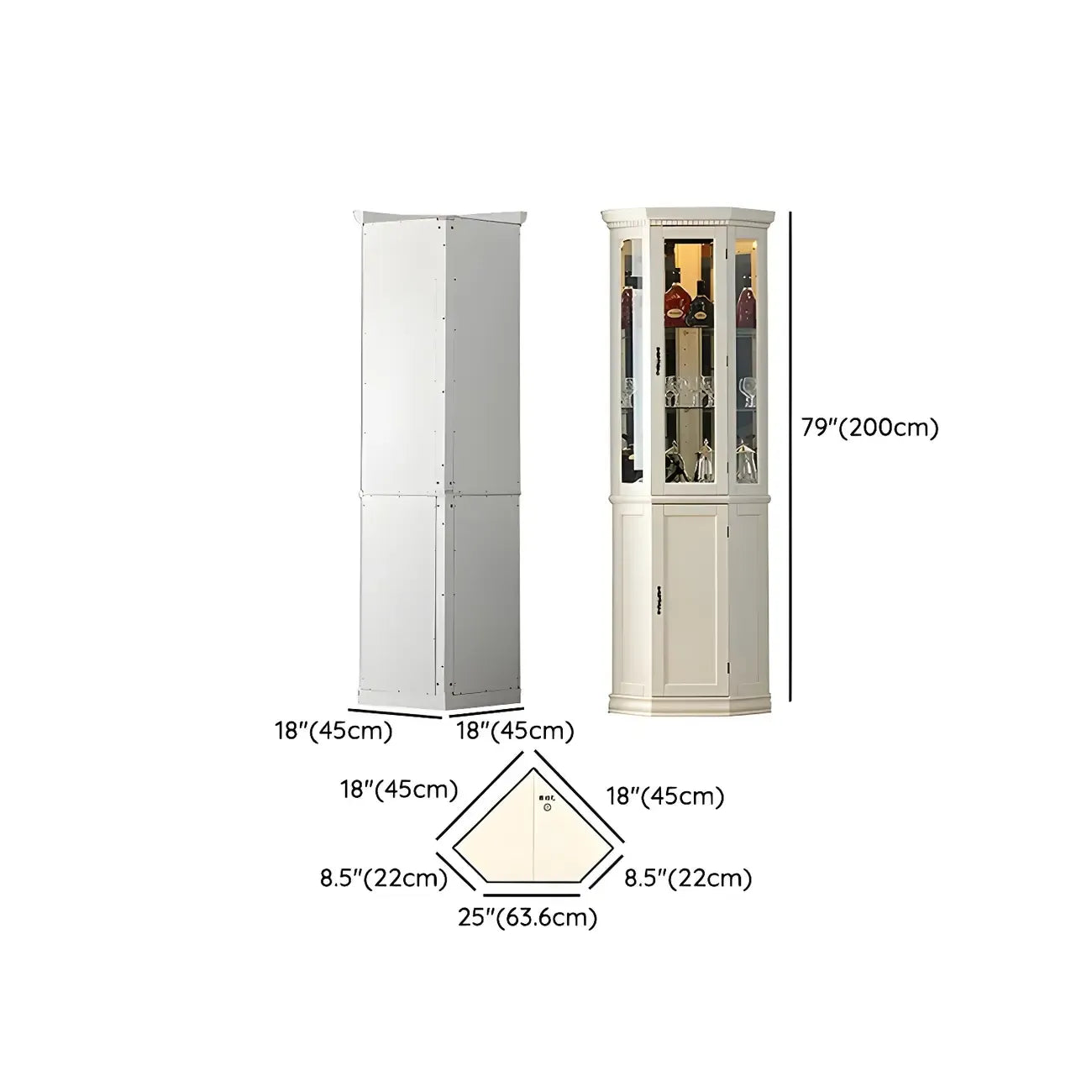 Classic White Wood Glass Display 5-Shelf Corner Cabinet