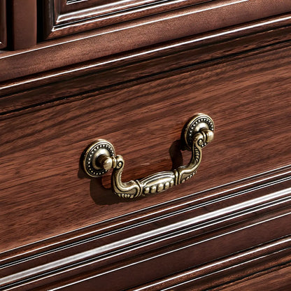 Vintage Brown Walnut Wooden Double Dresser with 9-Drawers