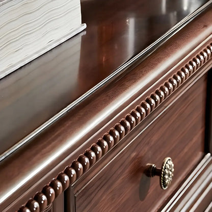 Vintage Brown Walnut Wooden Double Dresser with 9-Drawers