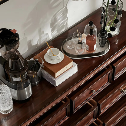 Vintage Brown Walnut Wooden Double Dresser with 9-Drawers