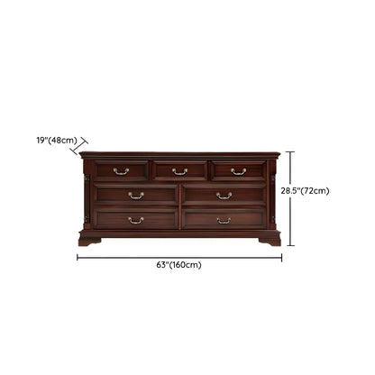 Vintage Brown Walnut Wooden Double Dresser with 9-Drawers