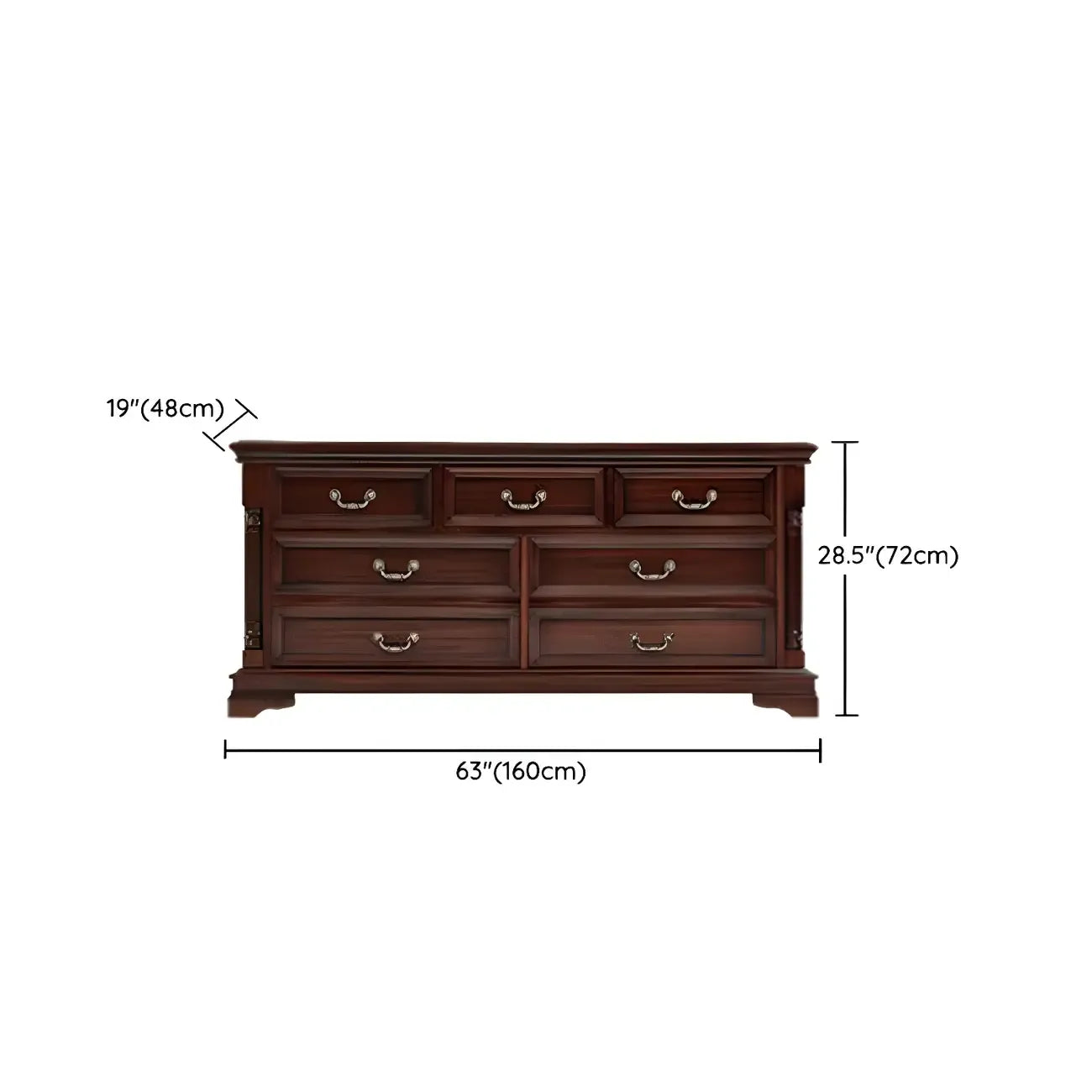 Vintage Brown Walnut Wooden Double Dresser with 9-Drawers