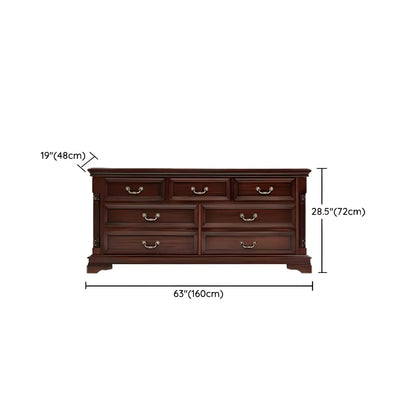 Vintage Brown Walnut Wooden Double Dresser with 9-Drawers