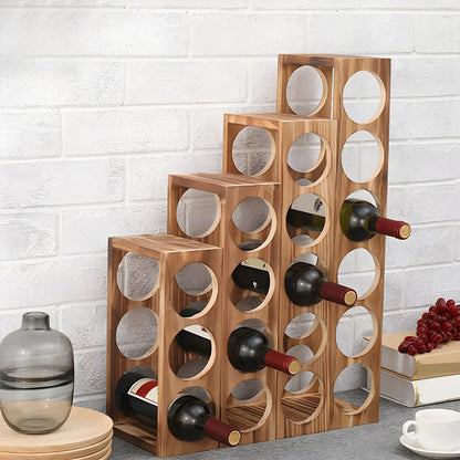 Natural Wooden Stackable Wine Rack Tabletop Wine Holder