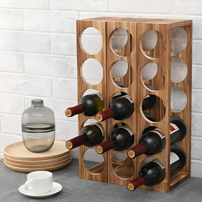 Natural Wooden Stackable Wine Rack Tabletop Wine Holder