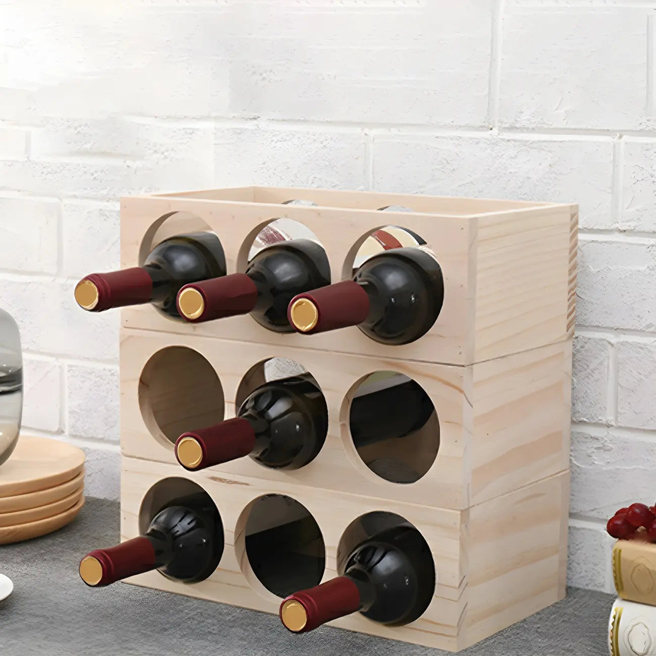Natural Wooden Stackable Wine Rack Tabletop Wine Holder