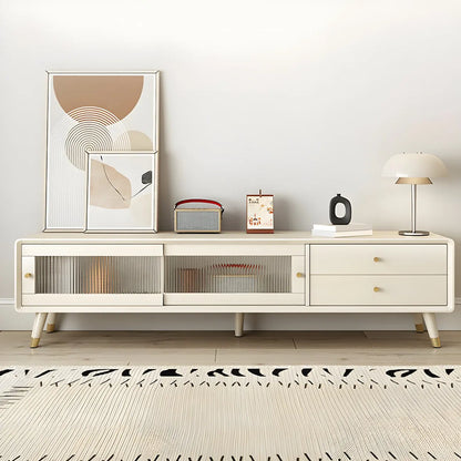 87 Nordic Natural Wood Storage TV Stand with Sliding Doors