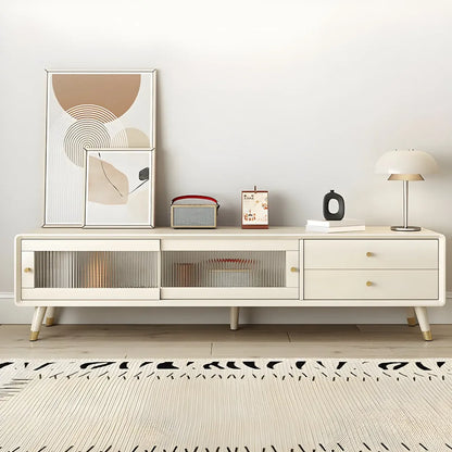 87 Nordic Natural Wood Storage TV Stand with Sliding Doors