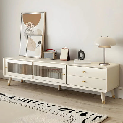 87 Nordic Natural Wood Storage TV Stand with Sliding Doors