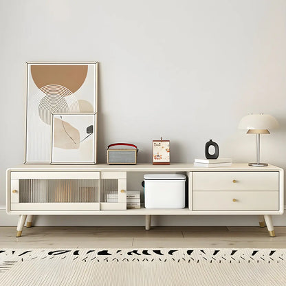 87 Nordic Natural Wood Storage TV Stand with Sliding Doors