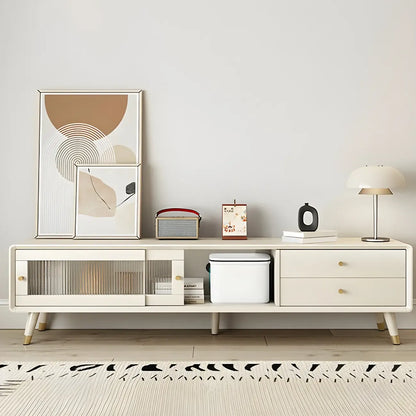 87 Nordic Natural Wood Storage TV Stand with Sliding Doors