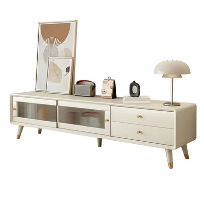 87 Nordic Natural Wood Storage TV Stand with Sliding Doors