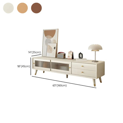 87 Nordic Natural Wood Storage TV Stand with Sliding Doors