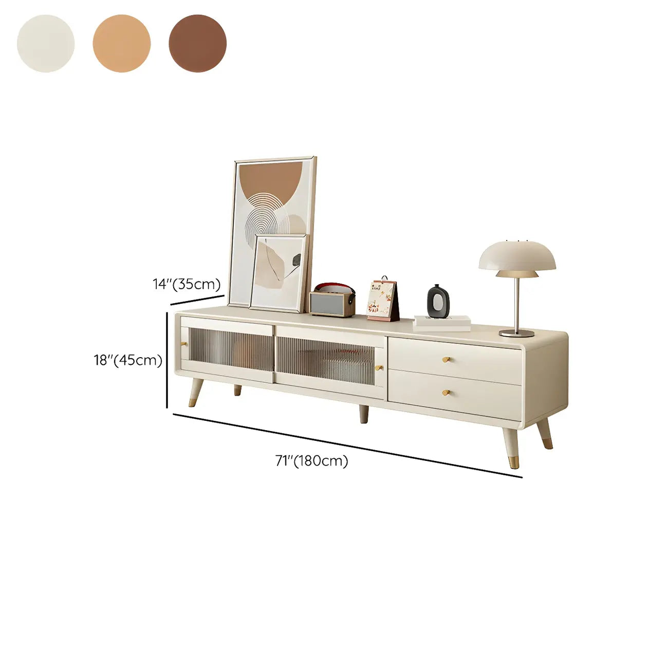 87 Nordic Natural Wood Storage TV Stand with Sliding Doors