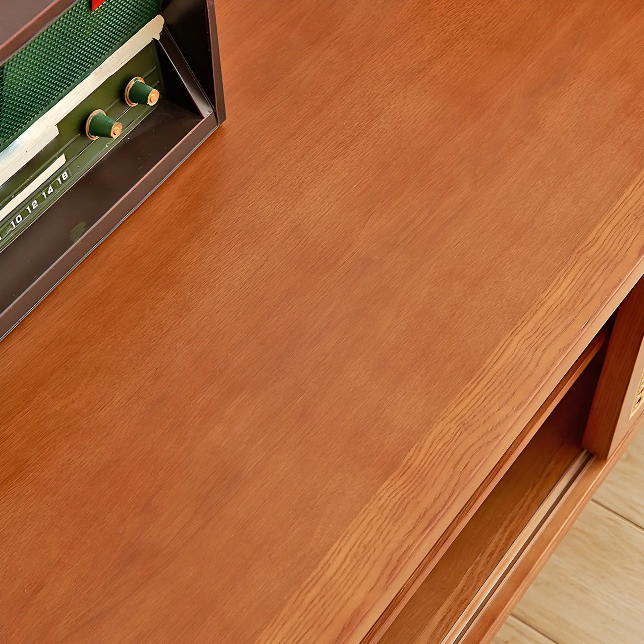 79 Natural Wood Open Storage TV Stand with Rattan Doors