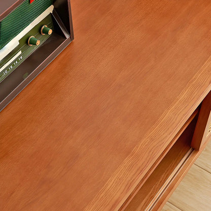 79 Natural Wood Open Storage TV Stand with Rattan Doors