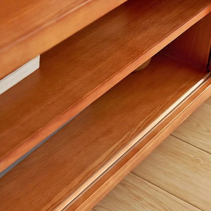 79 Natural Wood Open Storage TV Stand with Rattan Doors