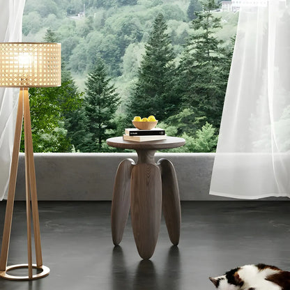 Natural Ash Wood Round Living Room Side Table Three Legs