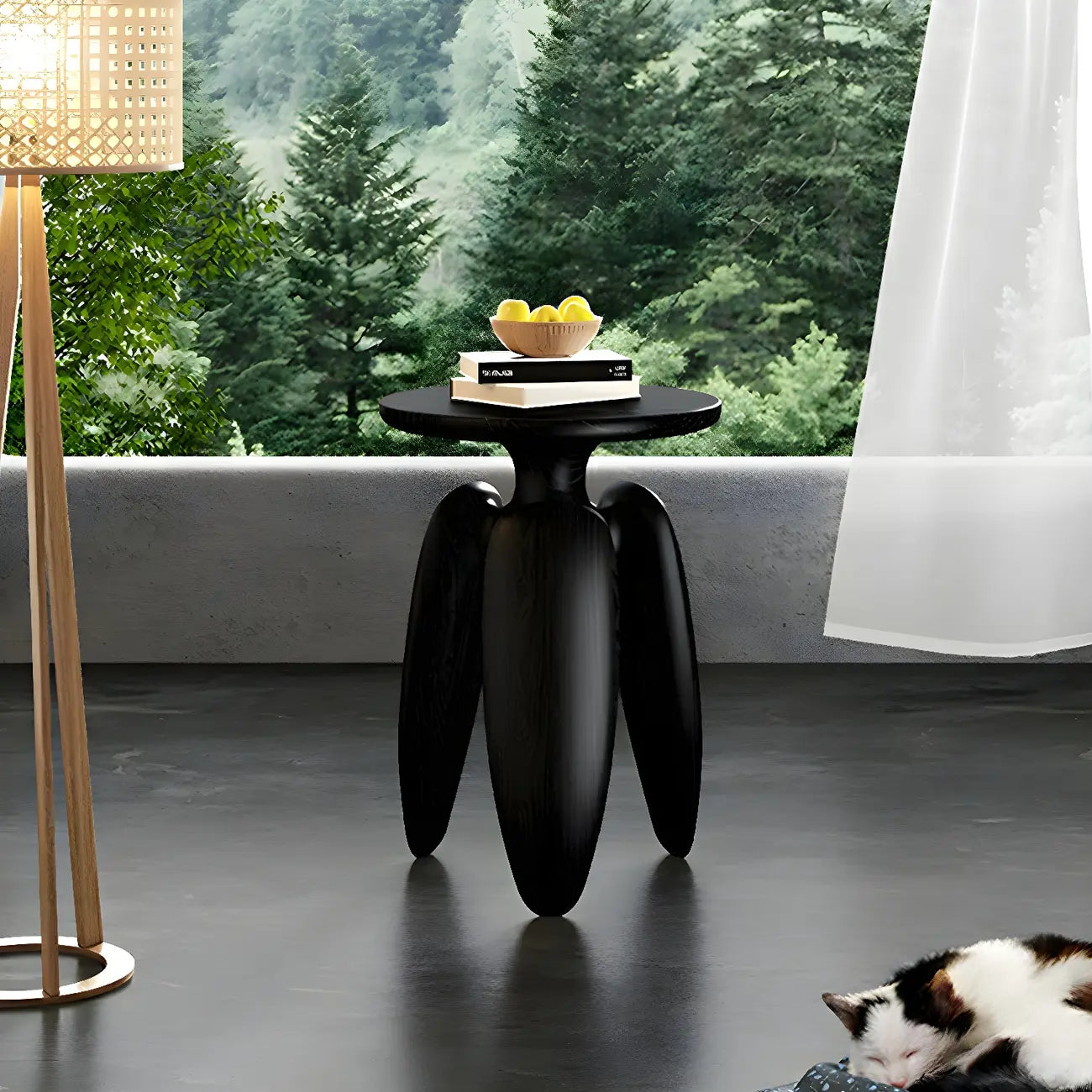 Natural Ash Wood Round Living Room Side Table Three Legs