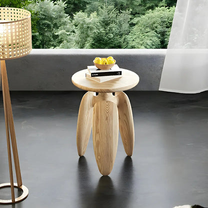 Natural Ash Wood Round Living Room Side Table Three Legs