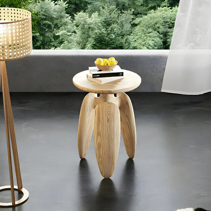 Natural Ash Wood Round Living Room Side Table Three Legs
