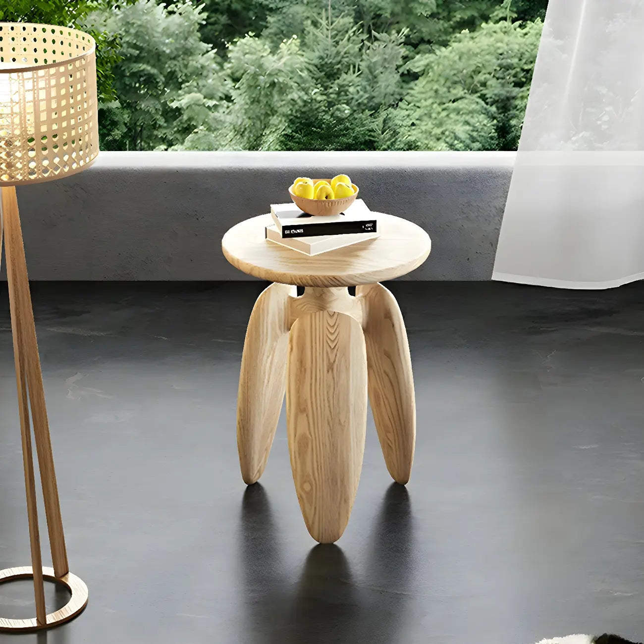 Natural Ash Wood Round Living Room Side Table Three Legs