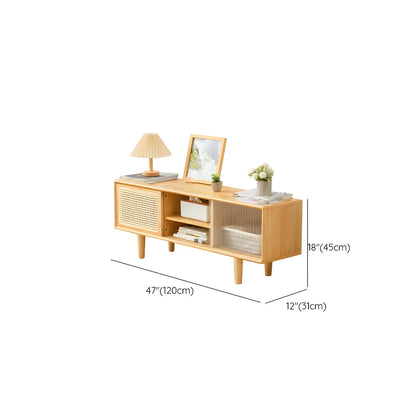 Natural Finish Wood Sliding Doors TV Stand with Storage