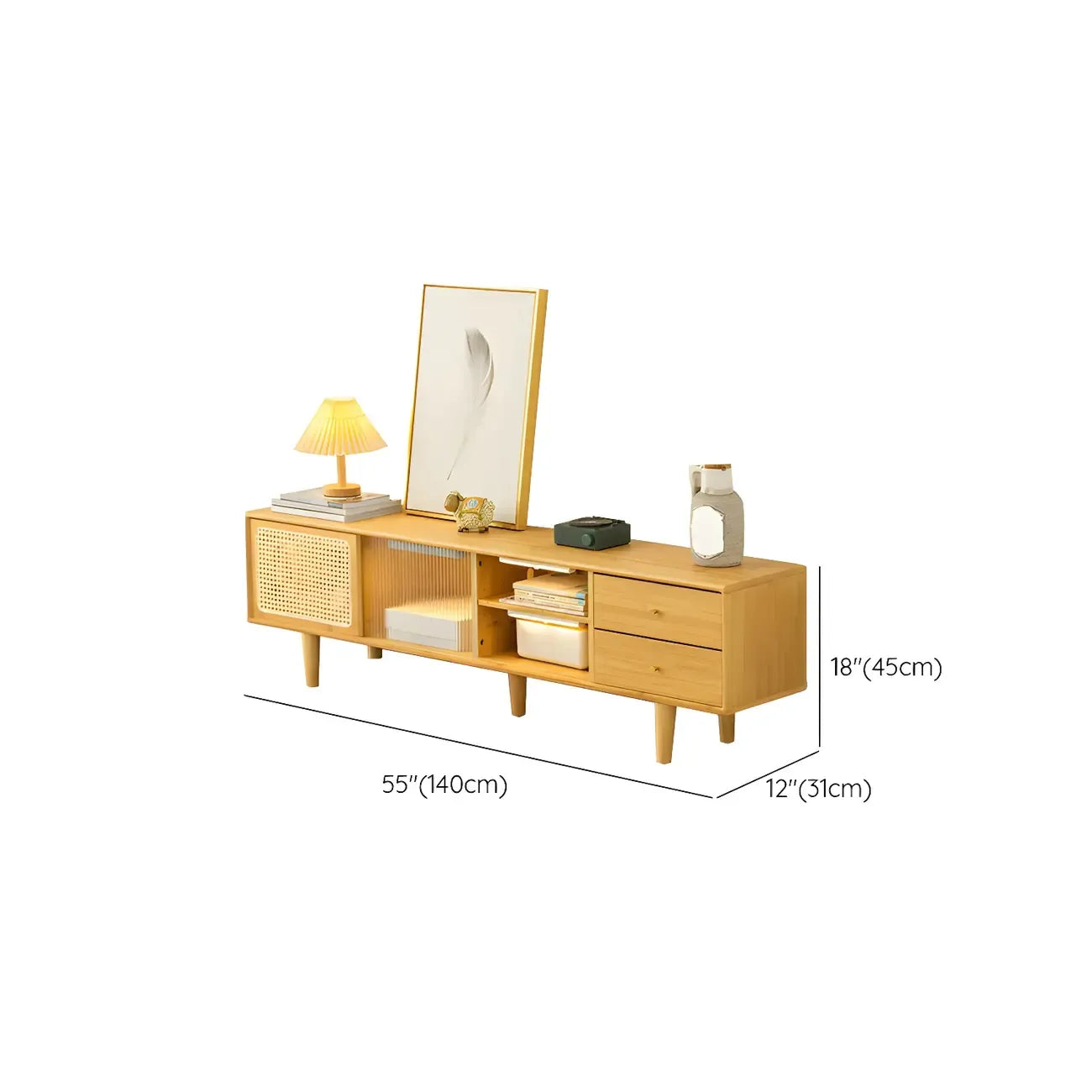 Natural Finish Wood Sliding Doors TV Stand with Storage