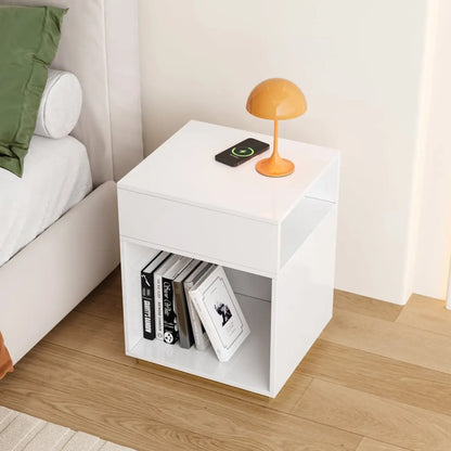 Compact White Wooden Cube Side Table with Open Shelf