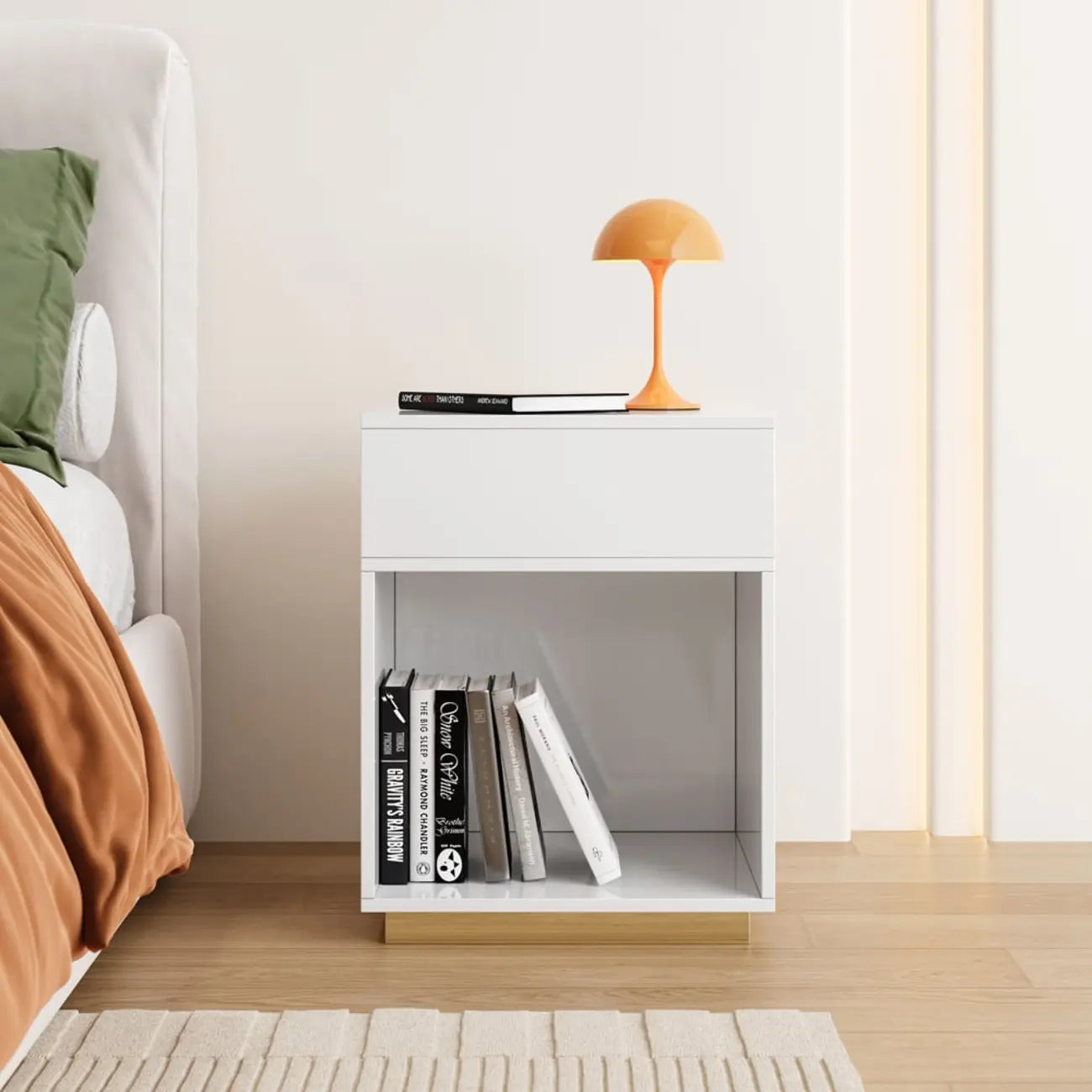 Compact White Wooden Cube Side Table with Open Shelf